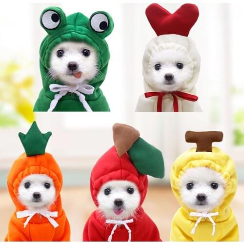 Dog Hooded Sweater Fleece Clothes 3D Fruit Pattern Adjustable Drawstring Jumper Puppy Pet Four-Legs Autumn And Winter Costumes