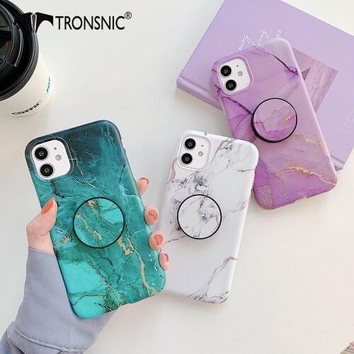 Texture Marble Phone Case for iPhone 11 Pro Max Soft Luxury Foldable Stand Purple Matte Geometric Case for iPhone 7 8 Plus Cover