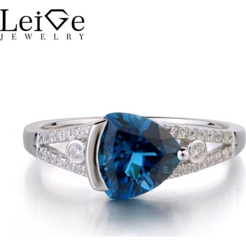 Leige Jewelry London Blue Topaz Solid 925 Sterling Silver Ring Blue Gemstone Birthstone Engagement Anniversary Rings for Her
