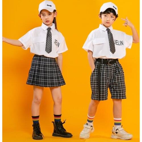 Kids Concert JK Uniforms Dance Costumes Hip Hop Show Outfits TShirt Shorts Skirt Street Wear Girls Boys Ballroom Stage Clothes