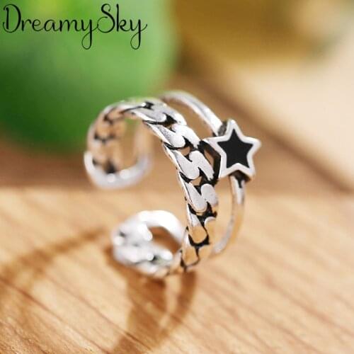 Boho Vintage Silver Color Big Star Rings for Women Lover Finger Ring Valentines Day Gifts