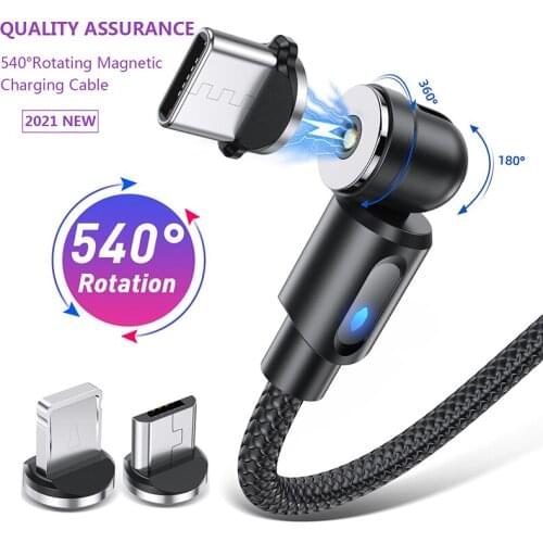 540 Rotate Magnetic Cable Fast Charging Magnet Charger Micro USB Type C Cable Mobile Phone Wire Cord For iPhone Xiaomi