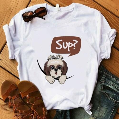 Funny Graphic O-Neck Clothes Women Harajuku Bandana Print Mama Fashion Cartoon Tshirt Shih Tzu Mom T-shirt Short Sleeve Tee Tops