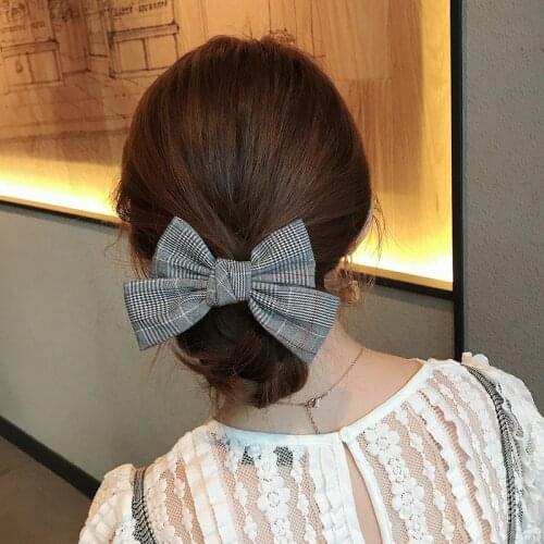 Korea Striped lattice Bow Ties Hair Clips Satin Two Layer Butterfly Bow Hairpin Girl Hair Accessories for Women Bowknot Hairpins