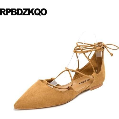 Suede Italian Sandals 10 Designer Shoes Women Luxury 2018 Pointed Toe Ankle Strap 11 Candy Ladies Lace Up Large Size Flats