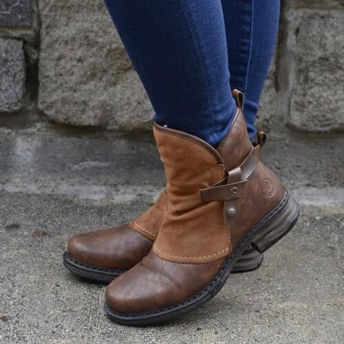 Womens Boots Buckle Strap Low Heel Martin Brown Ankle Classic Ladies Boots Fashion Winter For Female