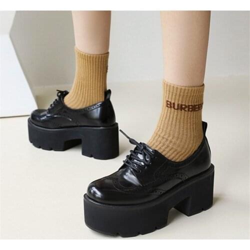 PXELENA Plus Size 34-43 British Wing Tip Women Oxfords Lace Up Chunky Block High Heels Punk Rock Gothic Shoes 2021 Fall Spring