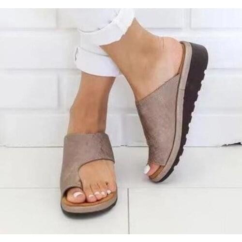 Women Comfy Platform Sandal Shoes Feet Correct Thickened Street PU Leather Dating Shopping Flat Sole Sandal