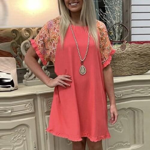 2021 Fashion Women Floral Print Patchwork Party Dress Spring O Neck Short Sleeve Tassel Dress Summer Elegant Office Lady Dresses