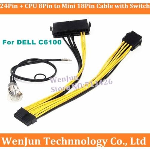 1PCS NEW ATX 24P+CPU 8P to Mini 18Pin Adapter Cable With Switch for Dell C6100 Motherboard L5639 L5520