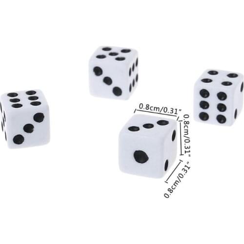 100pcs 8mm Plastic White Game Dice Six Sided Decider Birthday Parties Board Game