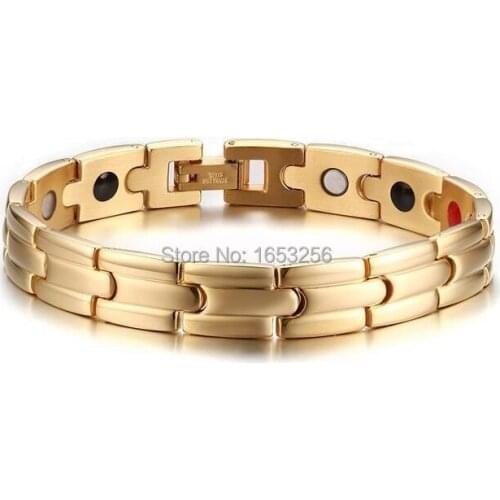 2016 Brand New Gold stainless steel Magnetic Therapy health care bangle Women Men Hologram Bracelet 11m 8.26