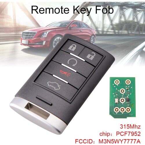 315Mhz 5 Button Smart Remote Keyless Entry Remote Key Fob Car Key M3N5WY7777A Fit for Cadillac ATS / STS / SRX / CTS / DTS