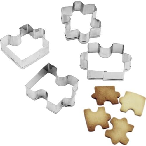 4Pcs/set Stainless Steel Biscuit Cutter Puzzle Pattern Cooking Tools Bakeware Kitchen Cookie Tools