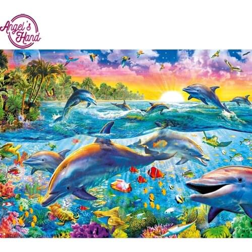 5D DIY Diamond Embroidery dolphin family Diamond Painting Cross Stitch full Square Rhinestone Mosaic home decoration