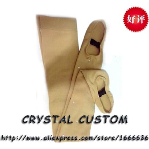 Free Shipping Custom Figure Skating Tights With Crystals Skate Socks Panty-Hose For Competition WZ2005