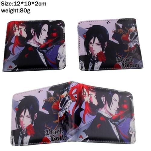 Anime Black Butler Ciel Pu Short wallet Bifold Photo Card Holder Layers Purse leather Coin zipper Pocket cartoon Handbag