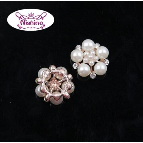 Nishine Boutique Flat Back Gold Button Ivory Faux Pearl Charms Jewel Headband Button DIY Crafts Wedding Bridal Hair Accessories