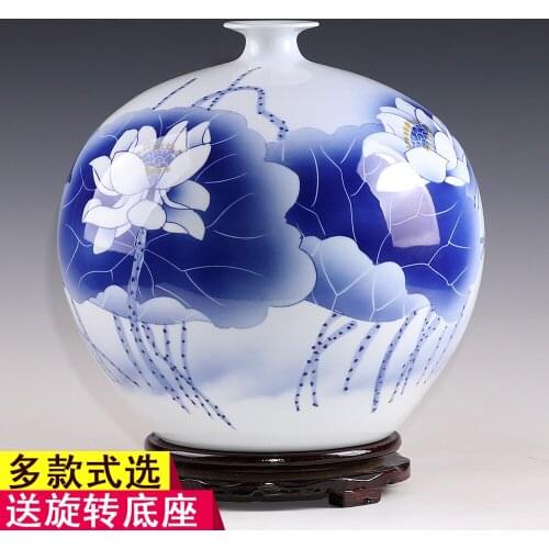 Ornaments Wu Wenhan famous hand-painted blue and white porcelain vase of modern Chinese style living room decoration tall vase