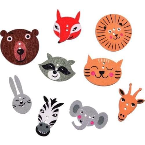 50pc Mixed Animals Wooden Buttons For Scrapbooking Crafts DIY Baby Children Clothing Sewing Accessories Button Decoration 2-Hole