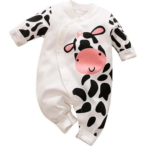 Baby Romper Girl Boys Cartoon Cow Warm Long Sleeve Jumpsuit Infant for New Born Costume Clothes Toddler Kids Winter Clothes 19Ot