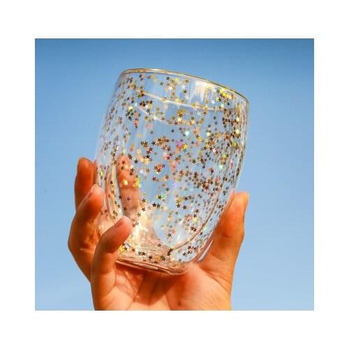 Starry Sky Double-layer Borosilicate Glass Creative Heat-resistant Coffee Milk Cup, Daily Life, Holiday Gift Ueful Water Holder