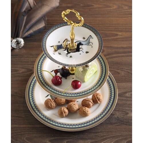 EECAMAIL Bone China Continental Fruit Plate Dessert Plate Multi-layer Cake Plate English Afternoon Tea Living Room Dessert Table