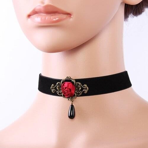Elegant Rose Choker Necklace For Women Accessories Gothic Party Jewelry Vintage Statement Necklace & Pendant