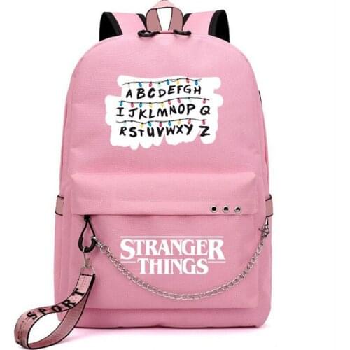 Pink Stranger Things Backpack Students Daily Canvas Bag Casual Beautiful Women Mochila High Quality Boy Girl School Rucksack