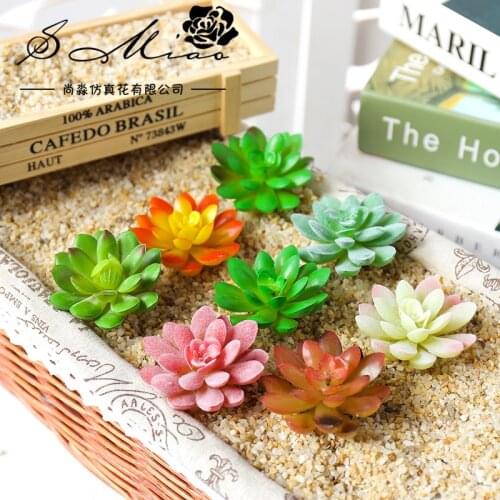 7x9cm Green Red White Plastic PVC Artificial Succulent Plants Home Garden Desktop Landscape Decorative Lotus Flower Mini Bonsai