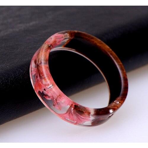 1 Piece Handmade Wooden Resin Ring Dried Flower Plant Natural Flower Landscape Transparent Ring Ladies Ring Anniversary Gift