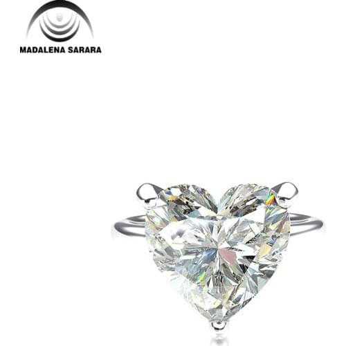 MADALENA SARARA One Carat Heart Shape AAAA Cubiz Zirconia Ring Sterling Silver 925 Ring Heart Imitation Moissan