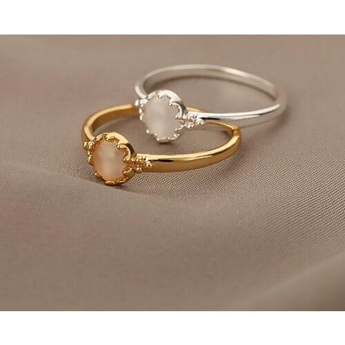 White Opal Rings for Women Dainty Rings Stainless Steel Ring October Birthstone Finger Accessories Jewelry Gifts Bague Femme