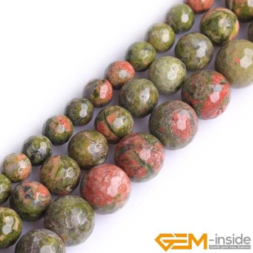 6mm 8mm 10mm Round Faceted Genuine Unakite Jaspers Beads Natural Stone Beads DIY Loose Beads For Jewelry Making Strand 15"
