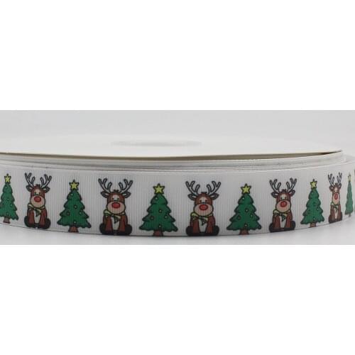 Elk Christmas Tree Print Grosgrain Ribbon 16mm-75mm 10/25/50 Size Wedding Decoration Ribbon Diy Craft Ribbon