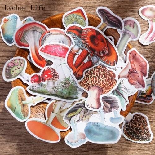 Lychee Life 33Pcs Vintage Mushroom Printed Paper Sticker Decoration Diy Scrapbooking Stickers Stationery Cute Diary Label