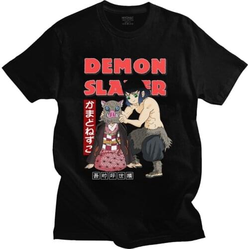Demon Slayer Tshirt Men 100% Cotton Awesome T-shirt O-neck Short Sleeves Kimetsu No Yaiba nezuko and inosuke Tee Shirt Apparel