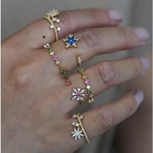 Bohemian Flower Ring Sets for Women Modern minimal girl women gift red Blue CZ adorable Rings Finger Jewelry New Gift