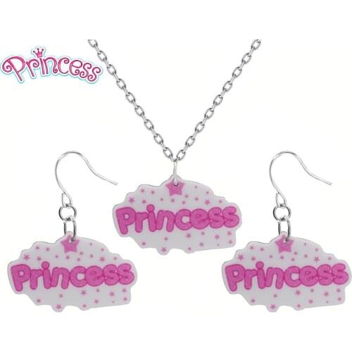 2019 New Fashion Girls Kids Gift Jewelry Pink Princess Letter Earring Pendant Short Chain Necklace Xmas Gift Wholesale KS106