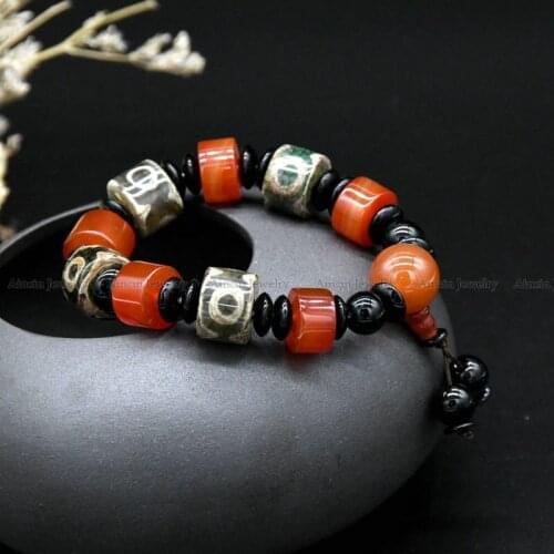 New Arrival Tibetan Jewelry Red Agate Dzi Eye Beaded Bracelet Exaggerated Fashion Mens Gift Jewelry 5pcs