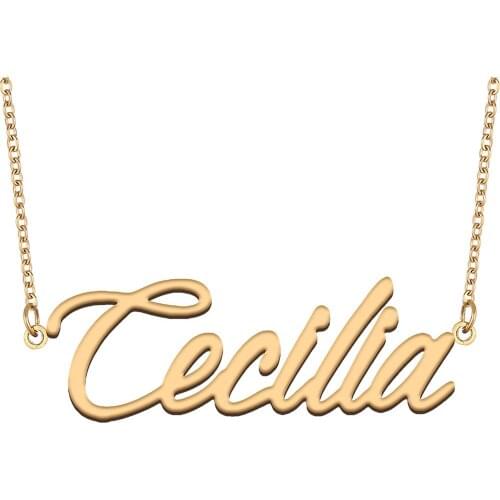Cecilia Name Necklace for Women Stainless Steel Jewelry 18k Gold Plated Nameplate Pendant Femme Mother Girlfriend Gift