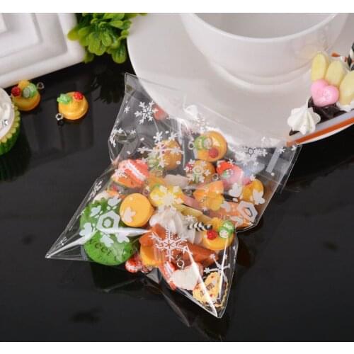 Christmas Cookie Bag 100pcs White Snowflake Gift Bag Transparent Frosted OPP Birthday Party Wedding Biscuits Candy Packaging Bag