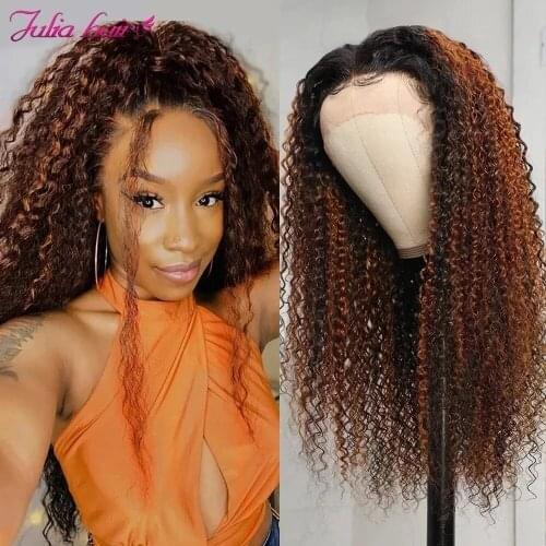 Malaysian Curly Lace Front Wig Ombre Highlight Brown Human Hair 13x4 Lace Frontal Wig PrePlucked Jerry Curl 4x4 Lace Closure Wig