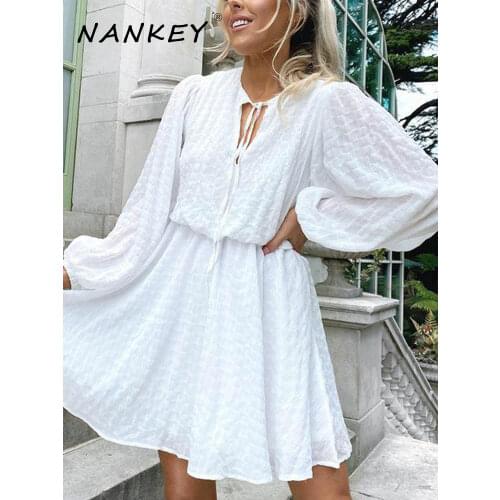 NANKEY Dresses For Women 2021 Elegant Ladies Spring Autumn 2021 New Casual V Neck Full Sleeve Slim Short Dress
