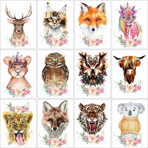 Full Drill Square Round Diamond Painting Tiger Fox Handmade Gift AB Colorful Diamond Embroidery Deer Animals Mosaic Handicraft