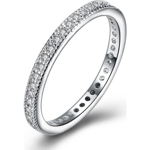 Simple Women Wedding Rings Silver Plated Cubic Zircons Prong Settings Rings for Lady Girl Fashion Jewelry Festival Love Gift