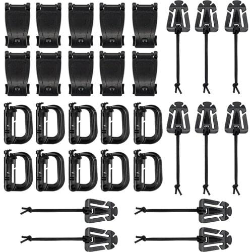 30Pcs D-Ring Buckle Gear Clip Set Strap Outdoor Climbing Bag Buckle Quick Release Tactical Backpack Dog Straps Webbing Buckle