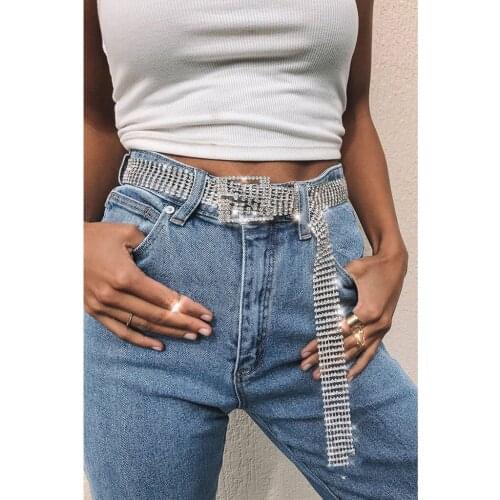 Fashion Luxury Full Rhinestone Women Belts Waist Chain Skinny Crystal Diamond Waist Ribbon Belt For Party Dress Bling Waistbands