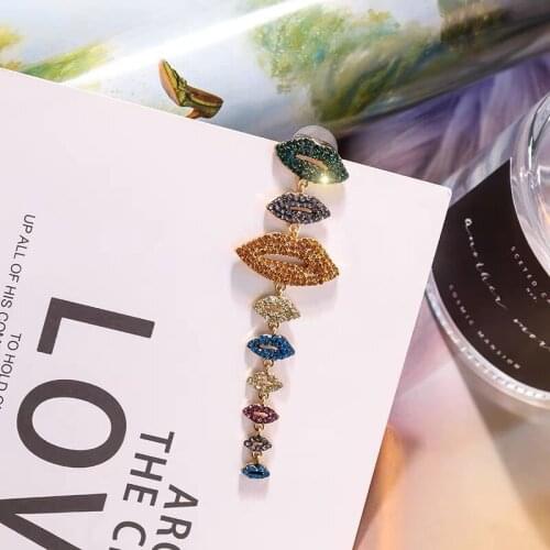 LUXURY RED LIPS LONG DANGLE EARRINGS ZIRCON EARRINGS WEDDING EARRINGS FASHION EARRINGS SILVER NEEDLE EARRINS COPPER EARRINGS