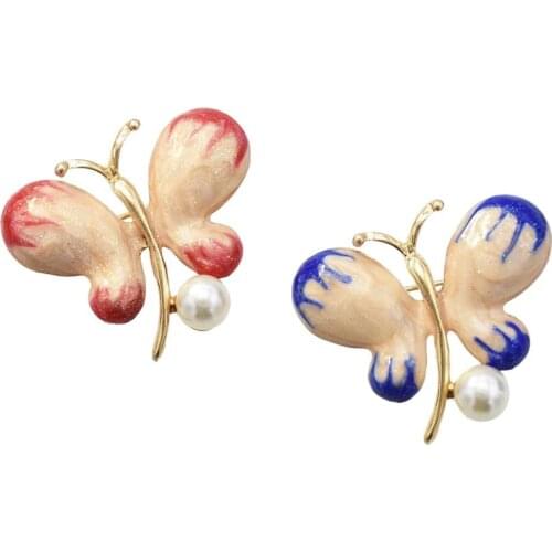 Luxury Red Blue Butterfly Brooches Pearl Insects Party Banquet Weddings Brooch Lady Womens Dress Clothes Fashion Accessories